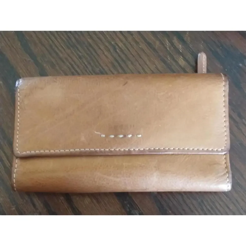 Y2K vintage fossil brown leather tri fold wallet‎